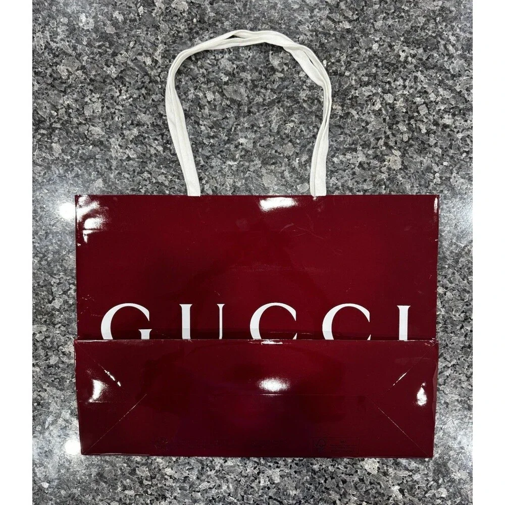 Gucci Shopping Gift Bag Only Red Burgundy Receipt Holder 23